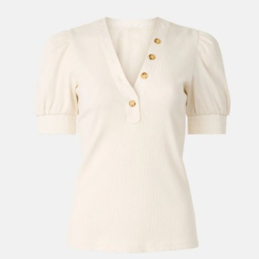 Derek Lam 10 Crosby Heather V Neck Puff Sleeve Top